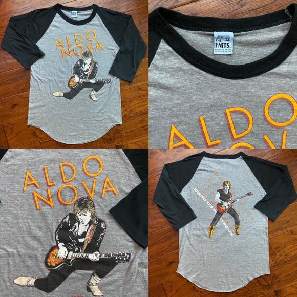 Aldo Nova Rock Glam Metal 3/4 sleeve crewneck T-shirt Size M - Picture 4 of 4